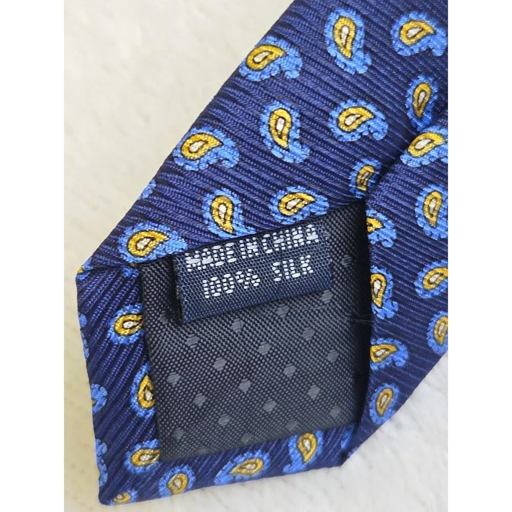 W.V. BROWN Jermyn St. London Handmade Paisley 100% Silk Tie‎ Blue Yellow
